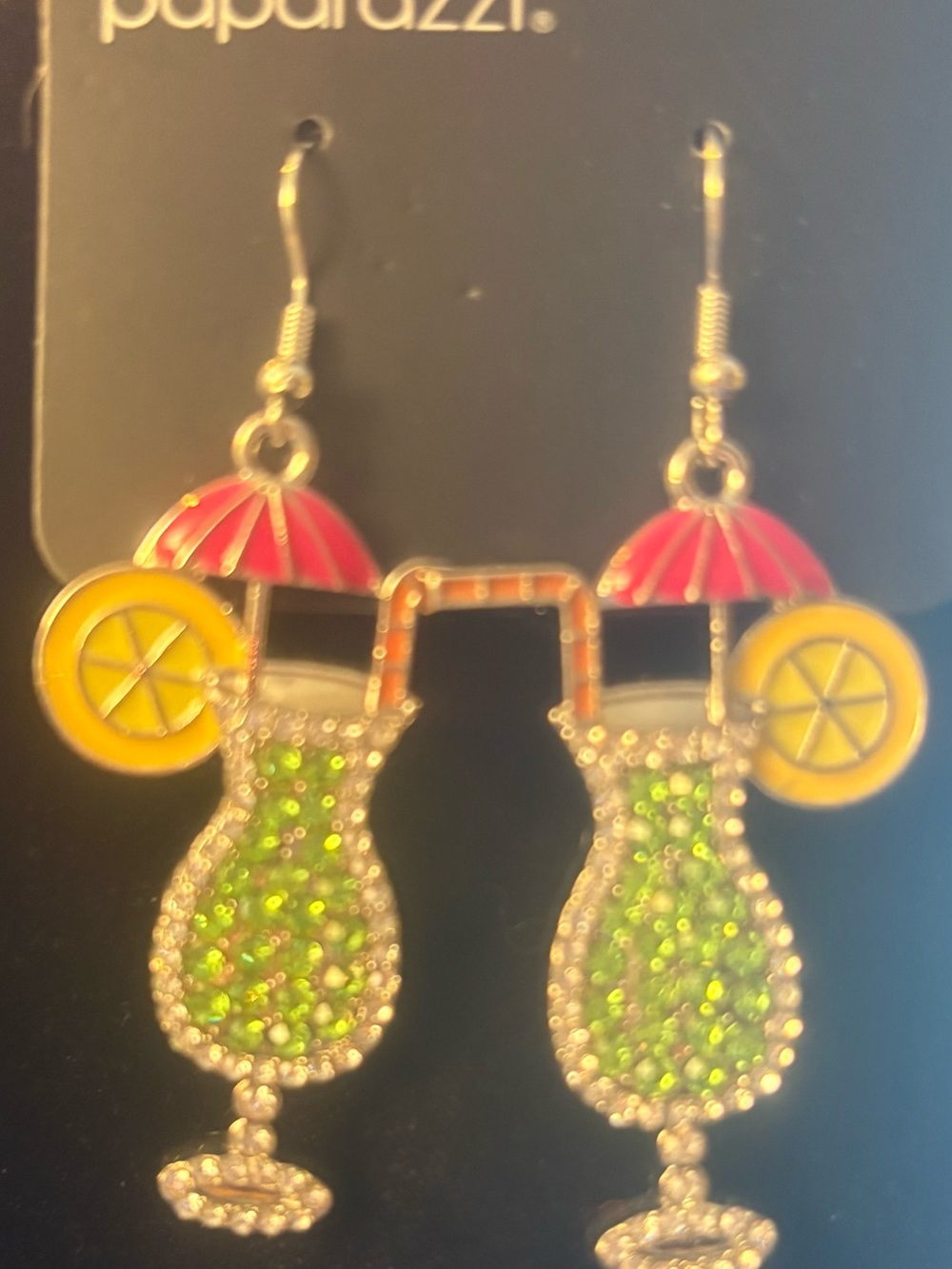 Novelty Green margarita Cocktail Drop Earrings -
